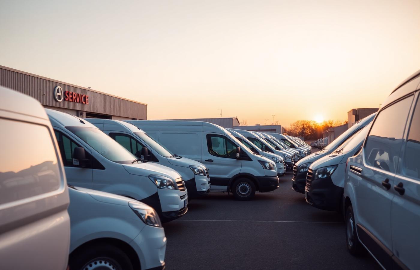 Commercial fleet vans at service facility
